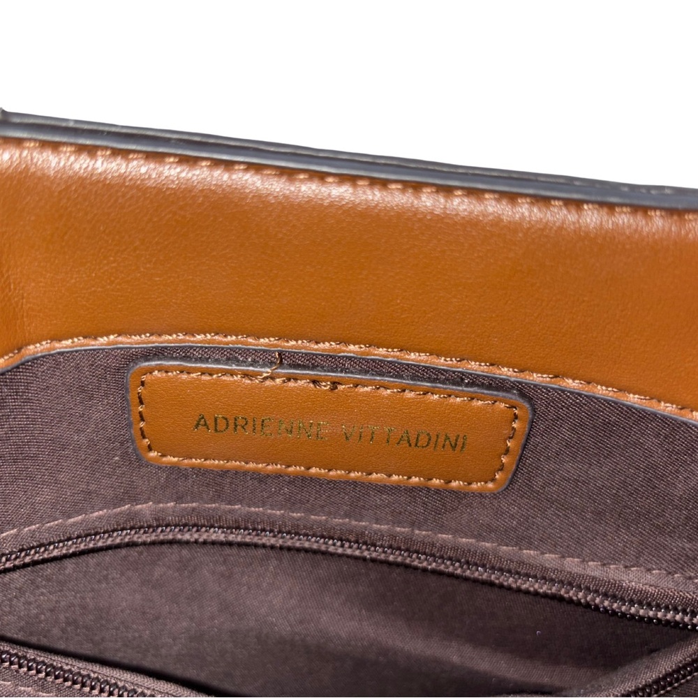 Adrienne Vittadini Chocolate Brown & Cognac Stripe Satchel w/ Gold Lock Detail - Picture 6 of 9